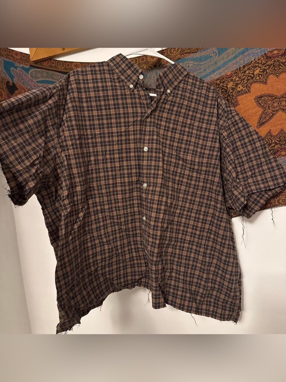 St John’s Bay 2XLT Brown Plaid Distressed Cutoff Shirt